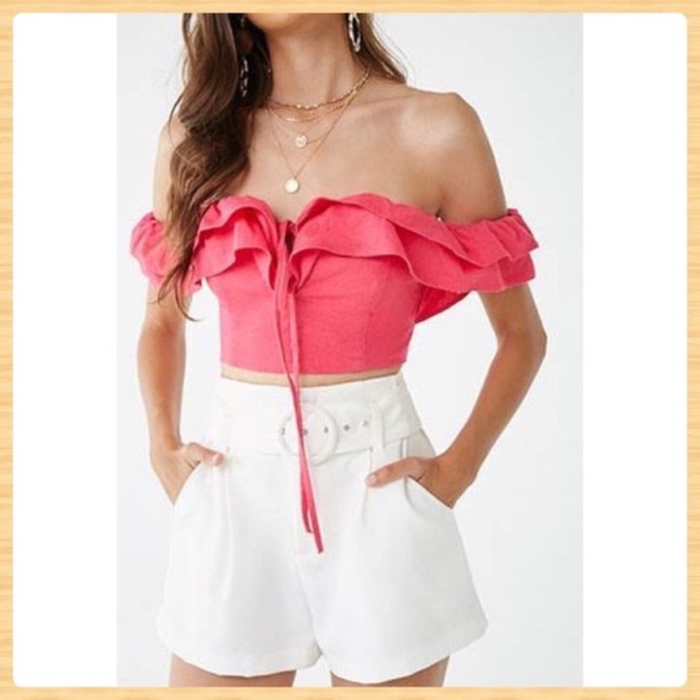 Forever 21 Woven Fuchsia Crop Top Size S